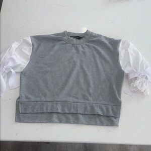 Alpha & Omega Sweatshirt – Grey Body, White Poplin Sleeves – Size XS
